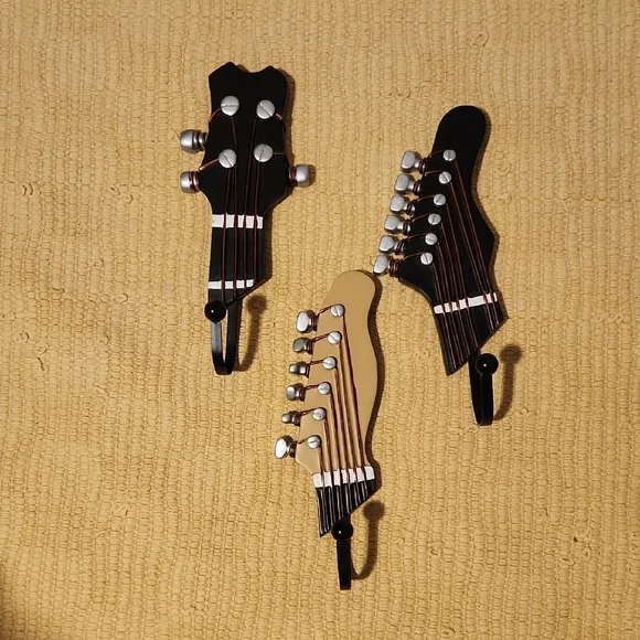 Guitar Headstock Wall Hooks Set Of 3 - Picture 1 of 15